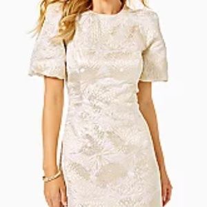 Lilly Pulitzer Ailani Shift dress Gold Metallic Full Bloom Brocade size 12